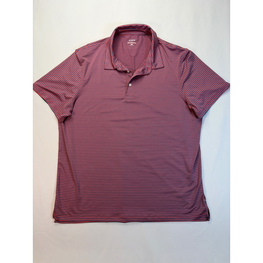 J.Crew Performance Polo Shirt Mens XXL Red Navy Blue Striped Stretch CE838